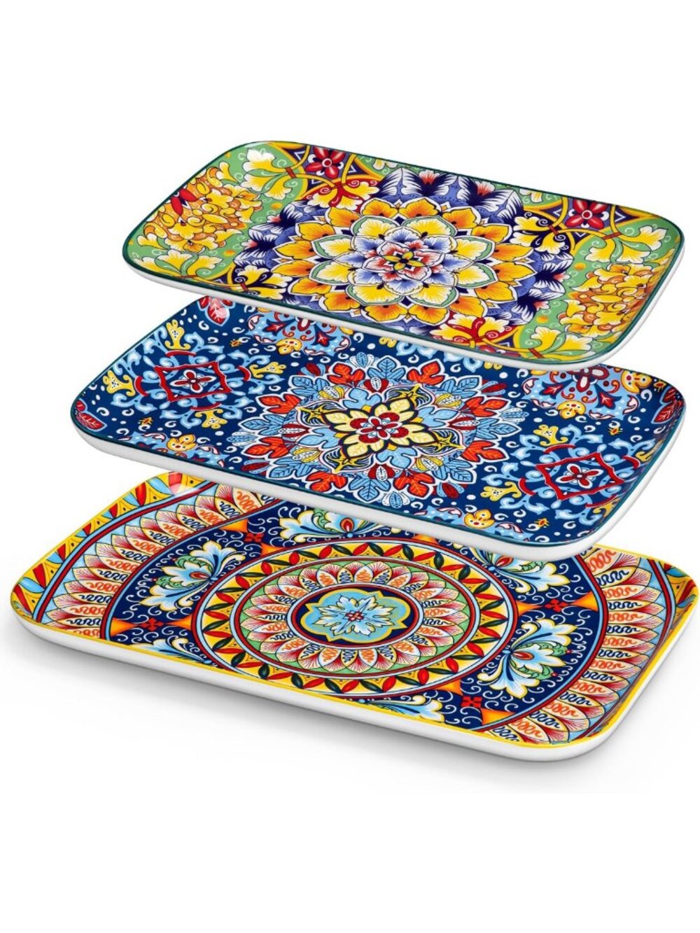 Set of 3 Retro Rectangular Serving Platters - 16", 14", 12" - Elegant Tableware